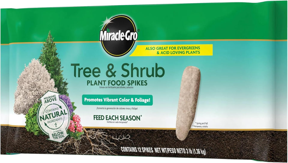Miracle-Gro Tree and Shrub CWant Food Spikes - Deciduous, Flowering & Evergreen Tree Fertilizer Spikes, Hydrangeas, and Acid-Loving CWants, 12 Count, 3 lb.