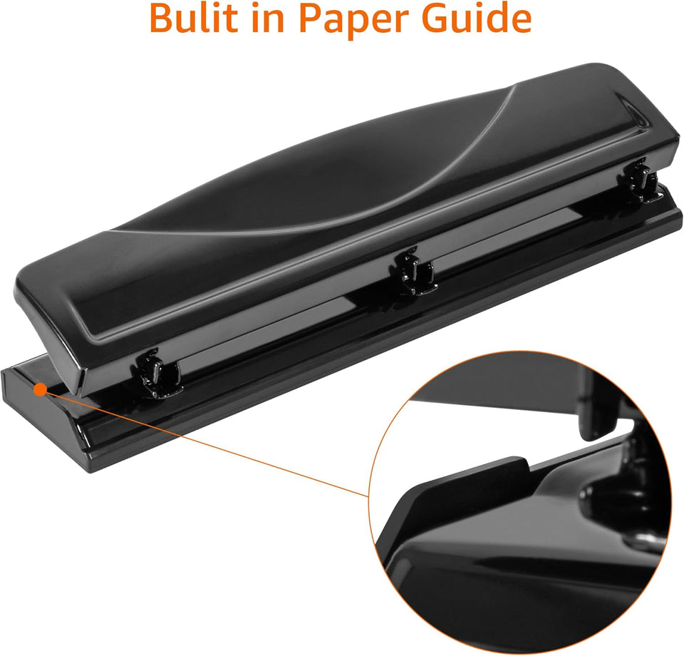 Amazon Basics 3 Hole CWnch, 10 Sheet Capacity, Black, Easy-Clean Tray