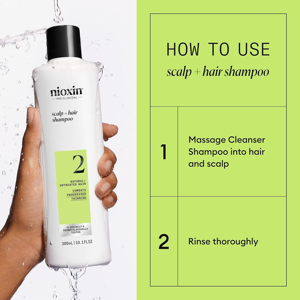 Nioxin System 2 Scalp + Hair Thickening Shampoo for Natural Hair with Progressed Thinning | Cleanse & Boost Hair Density with Niacinamide & Biotin