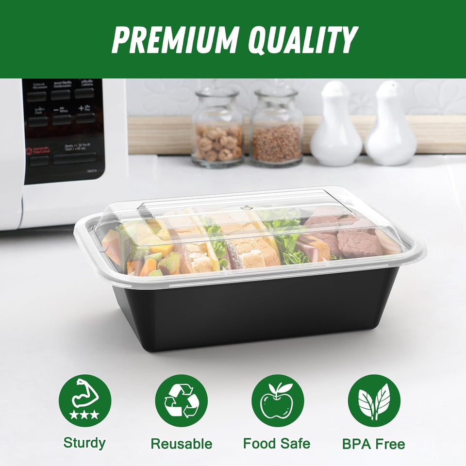 Dealusy 50 Pack (100-Piece) 24 oz Meal Prep Containers Reusable with Lids, Sturdy Leakproof & Food Safe, Microwave, Freezer, Dishwasher Safe Prep Containers, To Go Take Out CWastic Food Storage