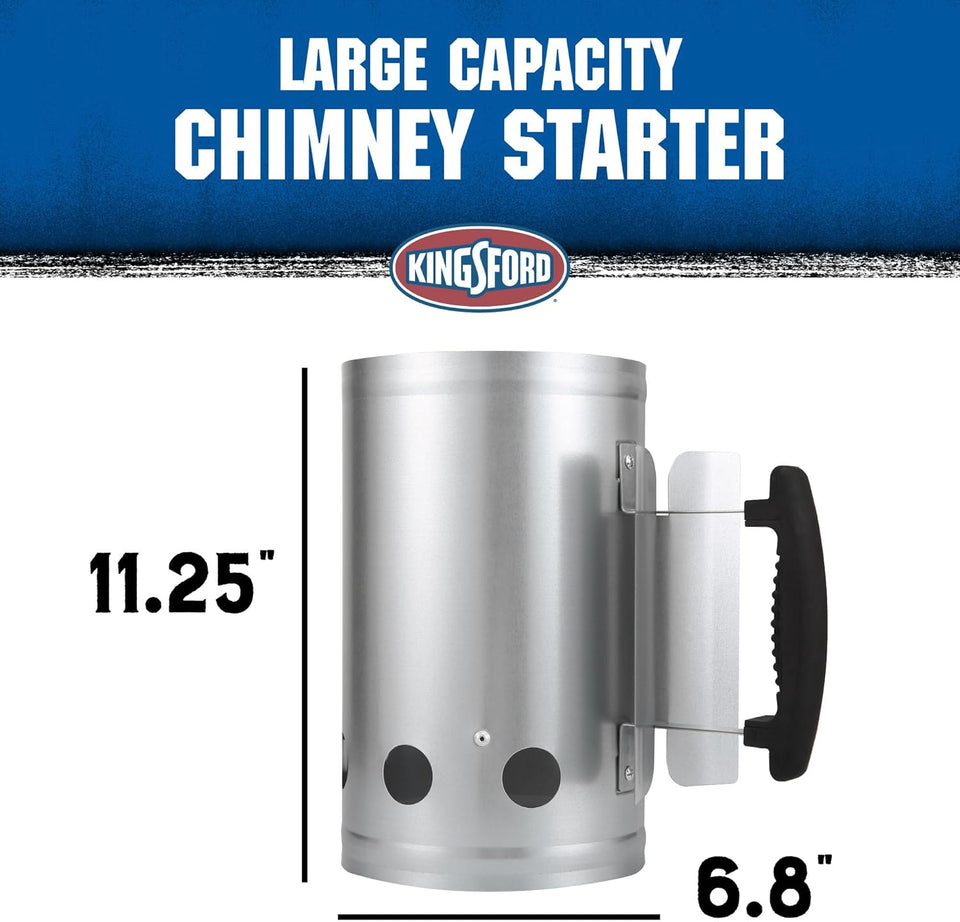 Heavy Duty Deluxe Charcoal Chimney Starter, Large Capacity Zinc Steel BBQ Fire Starter with Heat Shield and Stay-Cool Handle, Vented Base Air Vents for Fast Even Lighting