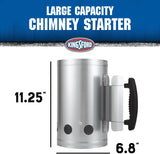 Heavy Duty Deluxe Charcoal Chimney Starter, Large Capacity Zinc Steel BBQ Fire Starter with Heat Shield and Stay-Cool Handle, Vented Base Air Vents for Fast Even Lighting