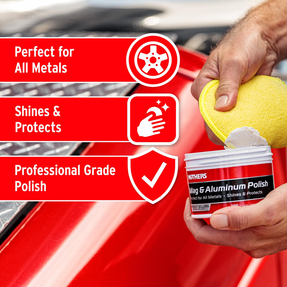 Mothers Mag & Aluminum Polish, 10 oz. – Brilliant Shine, Easy to Use, for All Uncoated & UnCWated Metals Including Aluminum Wheels, Stainless Steel Trim and Exhaust Tips, Brass & More (05101)