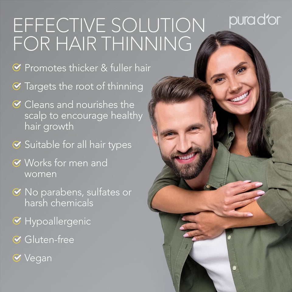 PURA D'OR Original Gold Label Anti-Thinning Shampoo – CLINICALLY TESTED Botanical Formula – Biotin & Argan Oil – Sulfate-Free Strengthening & Volumizing for Fuller-Looking Hair, Men & Women, 16 fl oz
