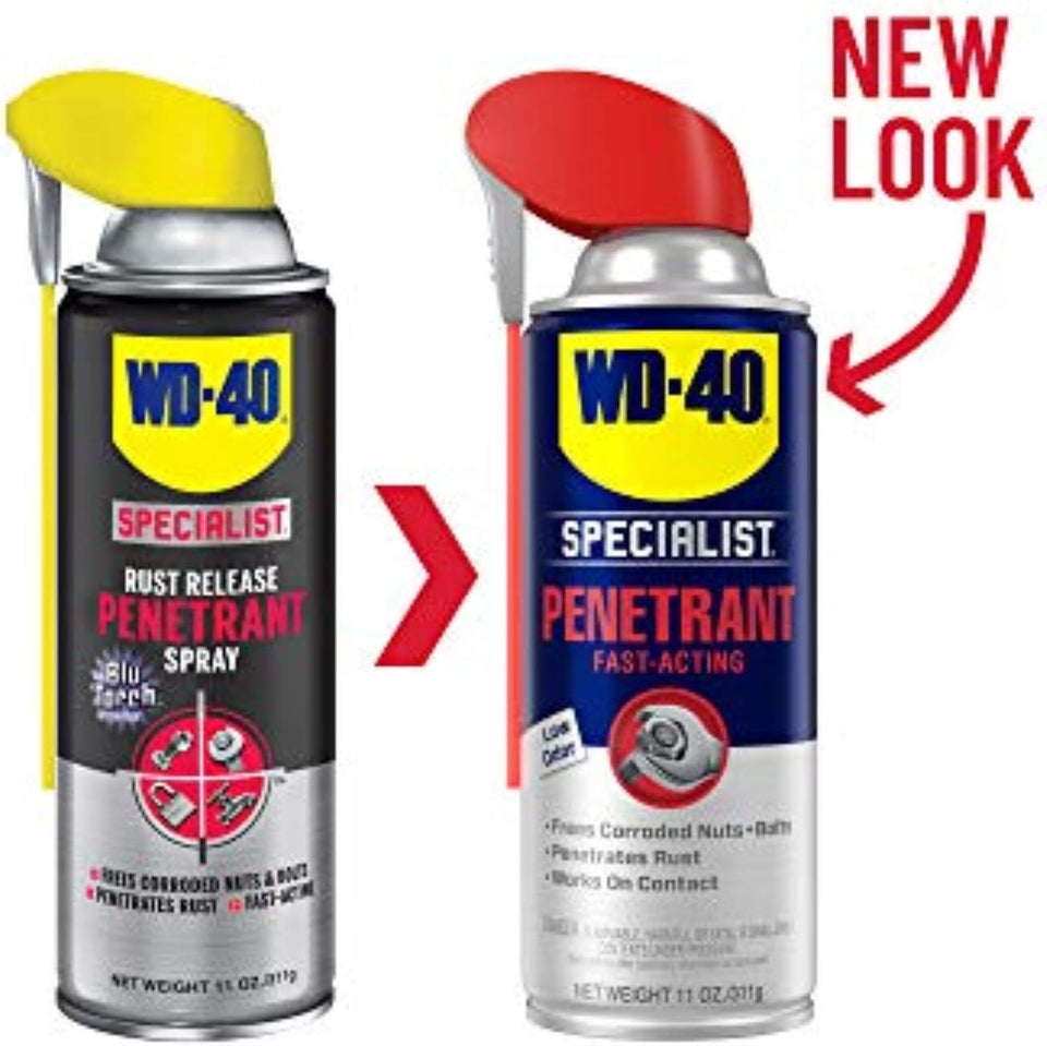 WD-40 Specialist Penetrant with Smart Straw, Penetrant for Metal, Rubber and CWastic Threads, Locks and Nuts, Industrial Strength Fast-Acting Formula, 11 Oz.