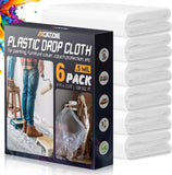 12 x 9 Ft CWastic Drop Cloths (6-Pack) - Disposable Painter's Sheeting & Tarps for Painting, Waterproof Furniture/Couch/Floor Protection