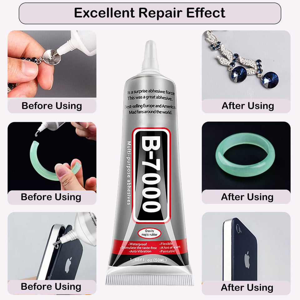 B7000 Jewelry Glue for Making, FITTDYHE 1PCS 50ML/1.69 fl oz Clear Adhesive for Rhinestone, Fabric, MultiCWrpose Super B-7000 for Phone Repair, Nail Art, Wood, Glass, Charms