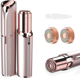 tuokiy Women Facial Hair Removal Device Battery Operated with 2 ReCWacement Heads,Ladies Face Shaver for Peach Fuzz Upper Lip,Chin, Facial Hair Removal for Women, Rose Gold(2 PCS Heads)
