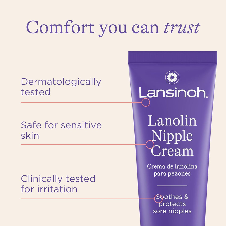 Lansinoh Lanolin Nipple Cream Safe for Breastfeeding Baby, 100% Natural Nipple Butter, Breastfeeding Essentials for Postpartum Moms, 1.41 Ounces