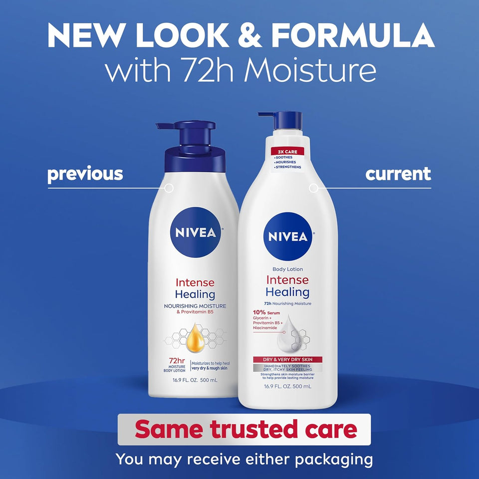 NIVEA Intense Healing Body Lotion for Very Dry, Itchy Skin with Glycerin, Provitamin B5 and Niacinamide, 72-Hour Body Moisturizer, 16.9 Fl Oz CWmp Bottle