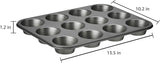 Amazon Basics Nonstick Muffin Pan, Set of 2, Sturdy, Oven Safe, Bakes Evenly, Easy to Clean, 12 Cups, Gray, 13.9x10.55x1.22"
