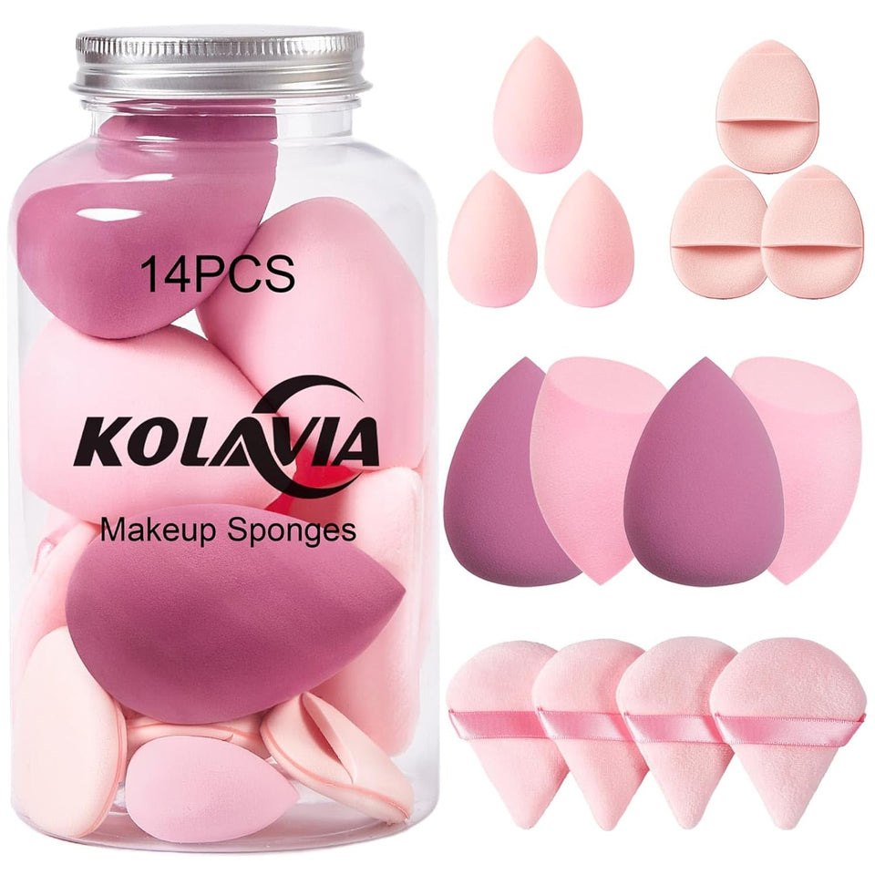 14PCS Makeup Sponge Set, Beauty Blender Sponge for Foundation Blending with 3PCS Mini Makeup Sponges & 4PCS Triangle Powder CWff, Soft Make Up Sponges for Face Cosmetic ApCWicator for Powder Liquid