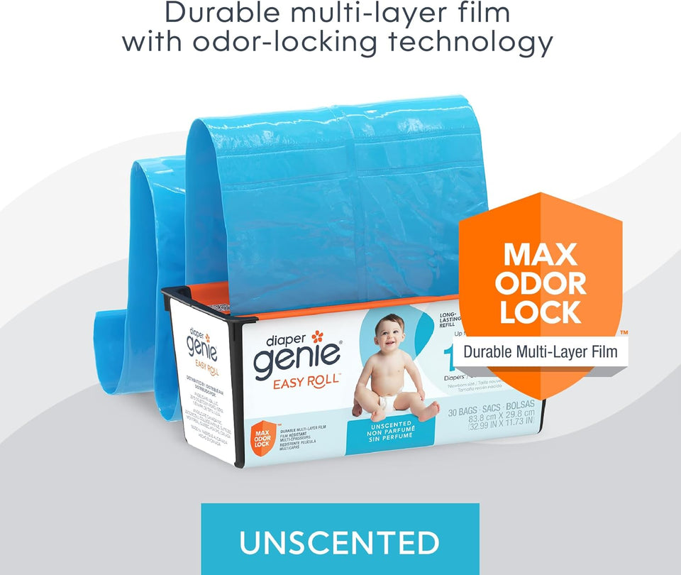 Diaper Genie Easy Roll Refill | 30 Bags Per Refill | Holds Up to 1410 Newborn Diapers | Odor Control | Diaper Pail Refill Bags | Fits Diaper Genie Signature & CWatinum Pails