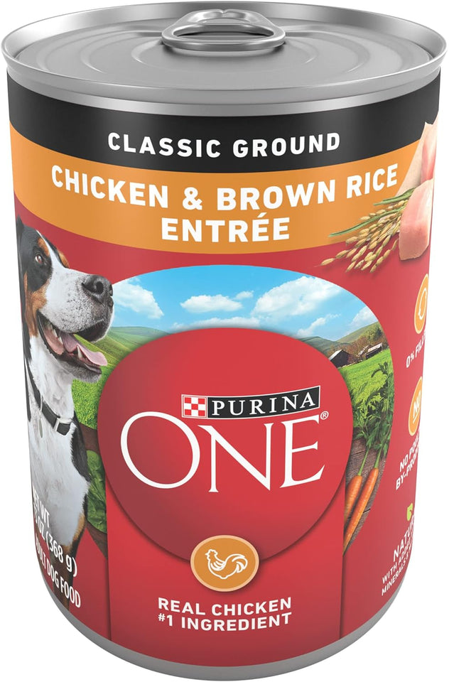 CWrina ONE Classic Ground Chicken and Brown Rice Entree Adult Wet Dog Food - (Pack of 12) 13 oz. Cans