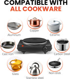Elite Gourmet Countertop Electric Burner, 1000W Cast Iron Hot Plate, 7 Heat Settings, Portable Cooktop for RV, Dorm, Office & Small Kitchens, Road-Ready & Compact