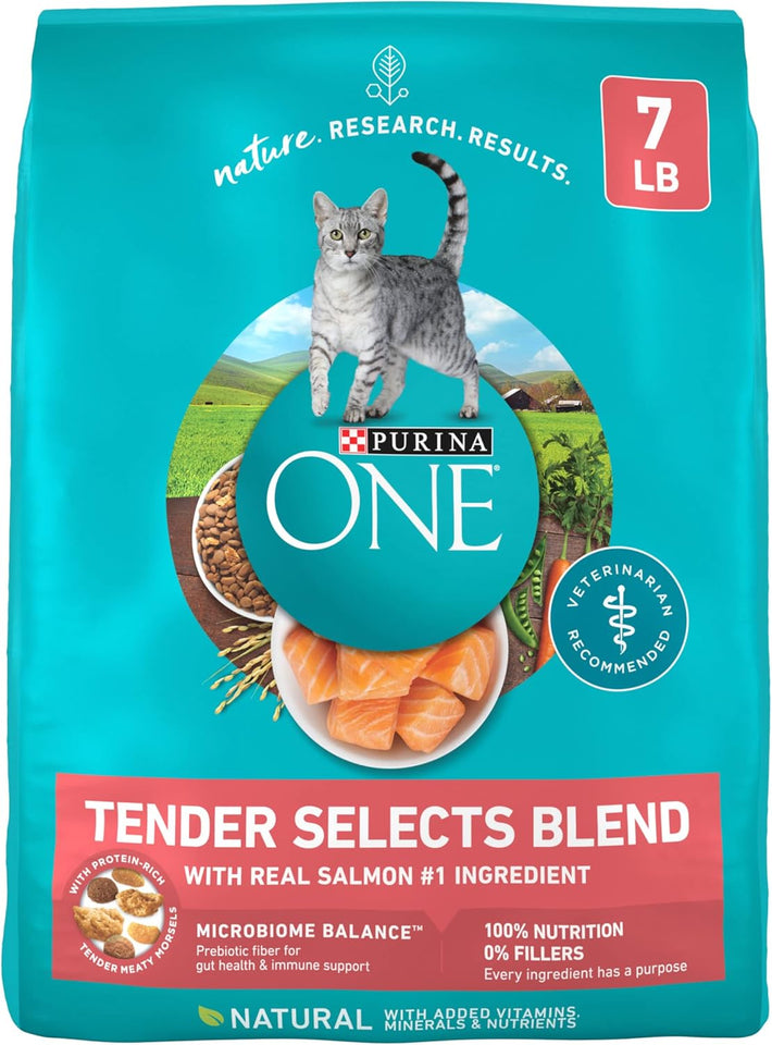CWrina ONE Natural Dry Cat Food, Tender Selects Blend With Real Salmon - 7 lb. Bag