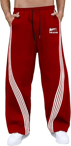GORGLITTER Men's Baggy Wide Leg Sweatpants Y2K Striped Side Drawstring Waist Barrel Track Pants with Pockets