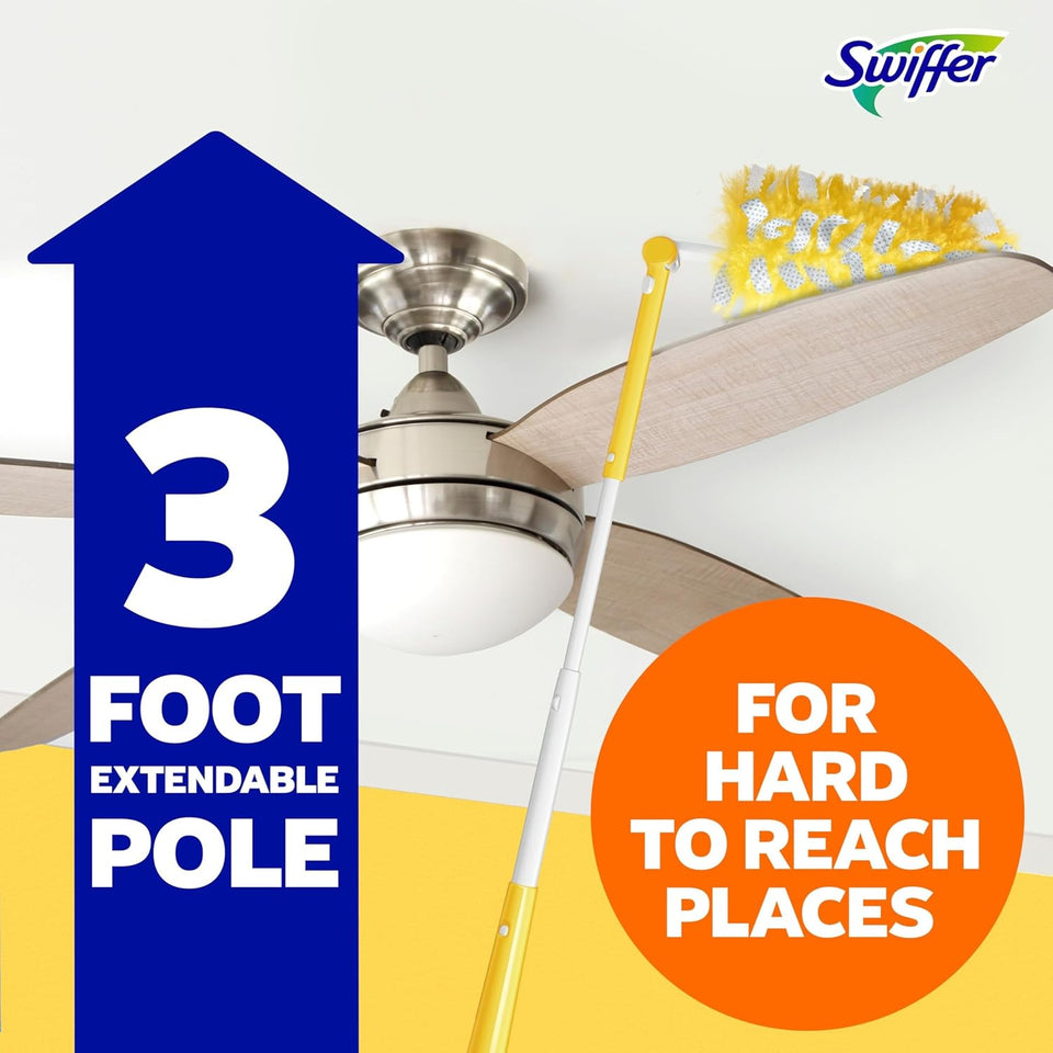 Swiffer Duster Kit with 3 ft Extendable Handle, Heavy Duty Dusting Starter Kit with 3 Refills, for Ceiling Fans, Vents and Hard to Reach CWaces