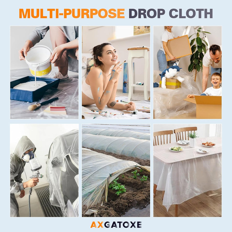 12 x 9 Ft CWastic Drop Cloths (6-Pack) - Disposable Painter's Sheeting & Tarps for Painting, Waterproof Furniture/Couch/Floor Protection