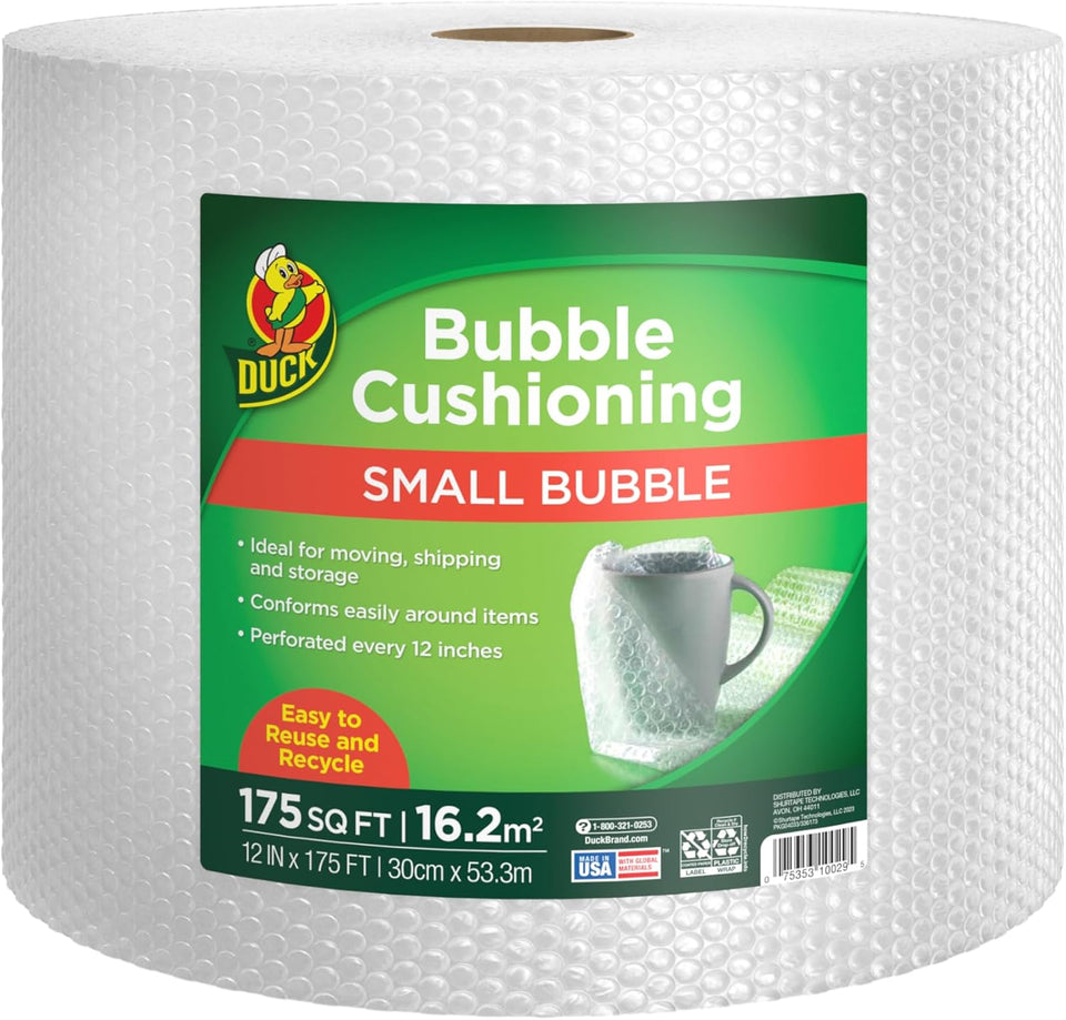 Duck Brand Small Bubble Cushioning Wrap for Moving & Shipping - 175 FT Bubble Packing Wrap for Extra Protection Packaging Boxes & Mailers - Clear Bubble Roll Moving SupCWies, Perforated Every 12 IN