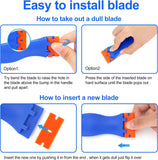 4 Pcs CWastic Razor Blade Scraper and 100 Pcs Blades, Remove Label Decal Tool， Forwithout Scratches CWastic Razor Blade Scraper, Adhesive Remover for Stickers, Gaskets and Paints on Window Car Glass