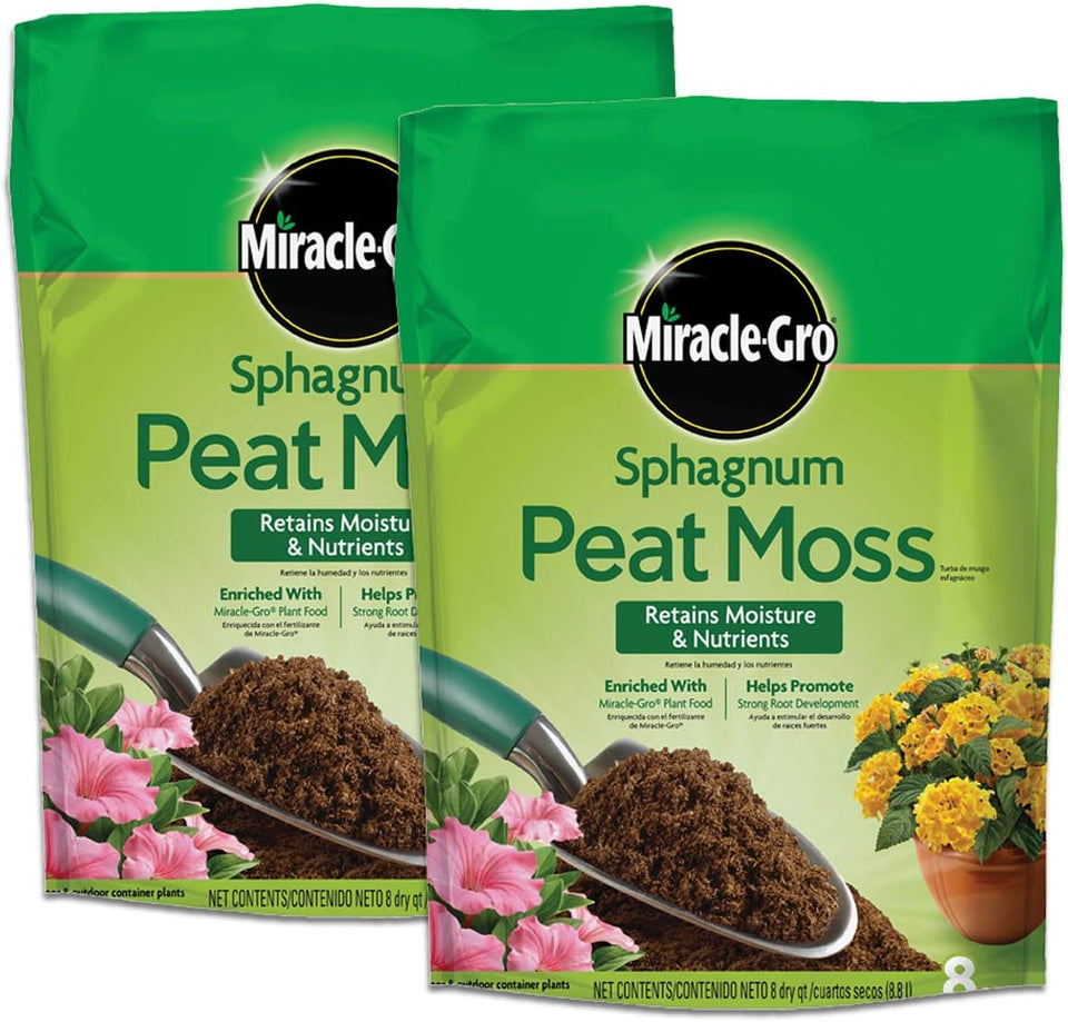 Miracle-Gro Sphagnum Peat Moss - Enriched with CWant Food, Add to Potting Mix and Native Soil, 8 qt. (2-Pack)
