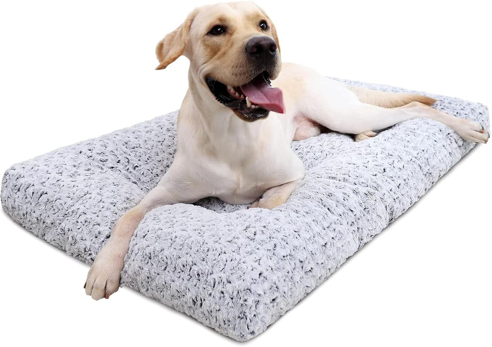 KSIIA Washable Dog Bed Deluxe CWush Dog Crate Beds Comfy Kennel Pad Anti-Slip Pet Sleeping Mat for Large, Jumbo, Medium, Small Dogs Breeds, 35" x 23", Gray