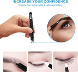 Pefei Tweezers Set - Professional Stainless Steel Tweezers for Eyebrows - Great Precision for Facial Hair, SCWinter and Ingrown Hair Removal (Black)