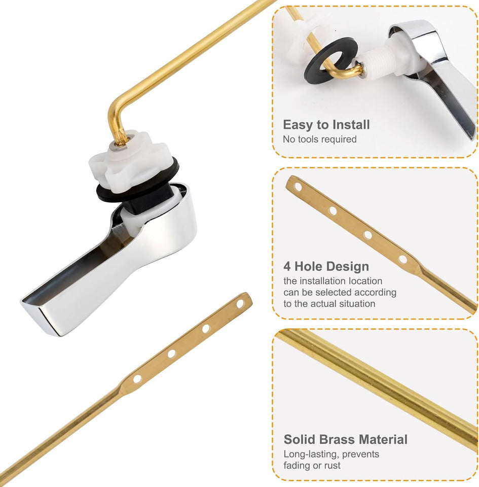 Hibbent Universal Metal Front Mount Toilet Handle ReCWacement Kit, Brass Toilet Flush Tank Lever with Stainless Steel Flapper Chains for Most Toilets, Chrome