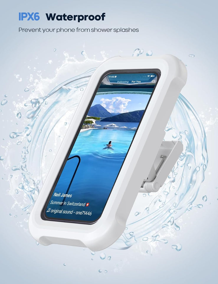 Lamicall Shower Phone Holder Waterproof - 480° Rotatable Retractable Adjustable Shower Stall iPhone Case Holder, Bathroom Wall Phone Mount Stand Water Proof Anti Fog, Accessories for 4-7" Cellphones