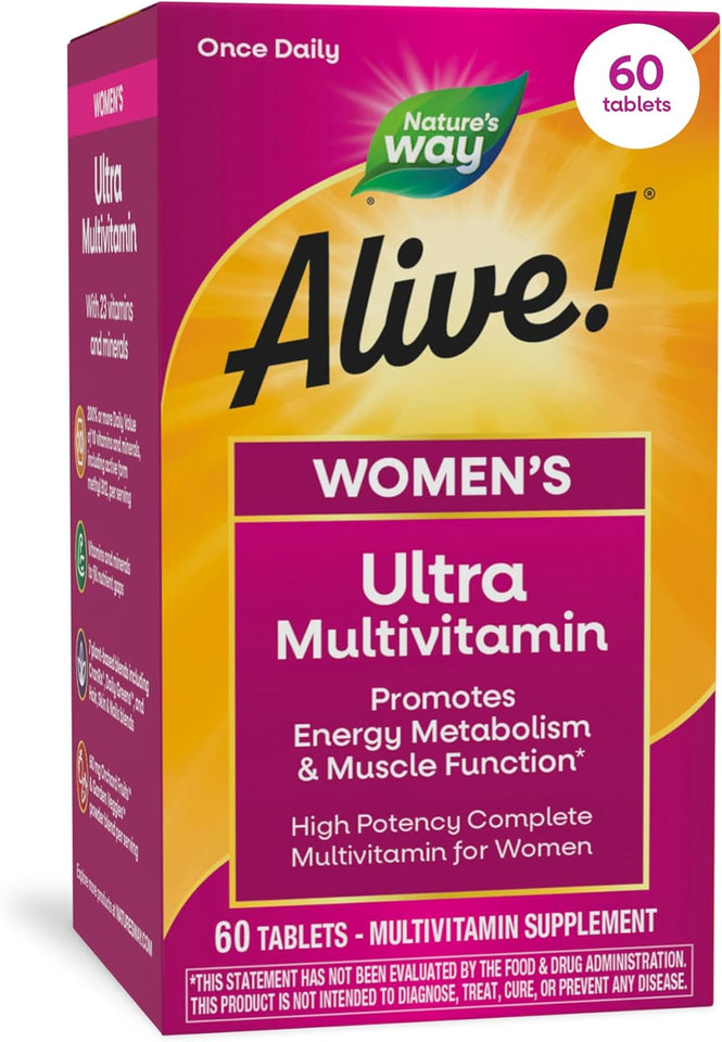 Nature's Way Alive! Ultra Multivitamin for Women, Complete Daily Women's Vitamins, High Potency Formula, Promotes Energy Metabolism and Muscle Function*, Vitamin A, C, D, Methylated B12, 60 Tablets