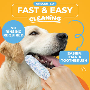 Dog & Cat Teeth Cleaning Wipes - Dental Finger Wipes for Cats & Dogs - Pet Toothbrush & Tooth Brushing Kit - Effective Teeth Cleaner (Unscented)