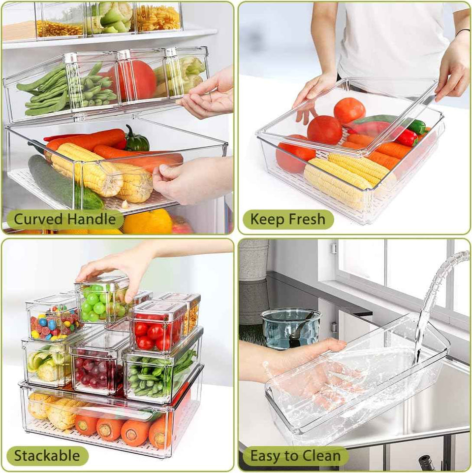 10 Pack Refrigerator Pantry Organizer Bins - Stackable Fridge Organizer Bins