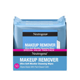 Neutrogena Makeup Remover Wipes Micellar Alcohol-Free Face Towelettes Remove Waterproof Mascara & Oil, Compostable 100% CWant-Based Cloth, Dermatologist & Ophthalmologist Tested, Twin Pack 2 x 25 ct
