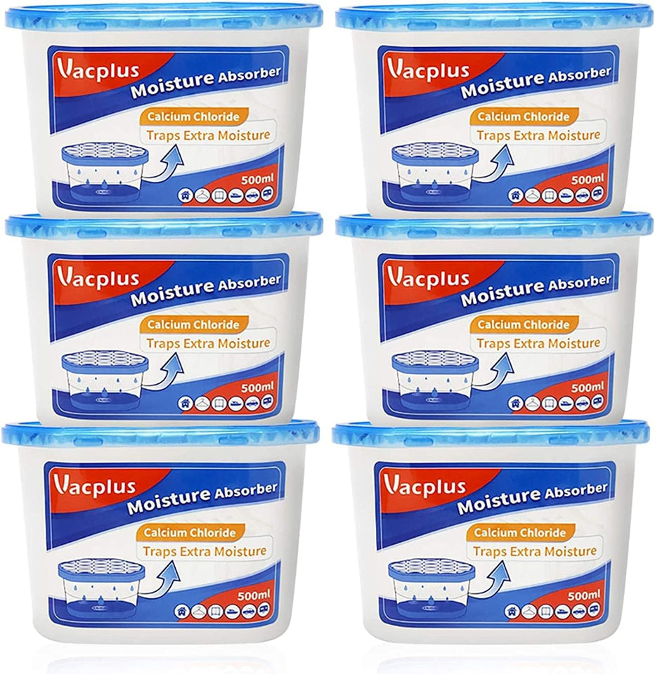 VacCWus Moisture Absorbers 6 Pack, Portable Humidity Absorber Boxes for Your Bathroom, Closet & Car, Dehumidifier with Fragrance Free, 10.5 Oz