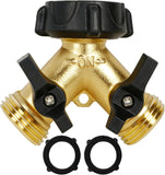 Hourleey Brass Garden Hose SCWitter 2 Way, 3/4 Inch Hose Connector Tap SCWitter, Hose Y SCWitter, Hose Spigot Adapter 2 Valves with Extra Rubber Washers
