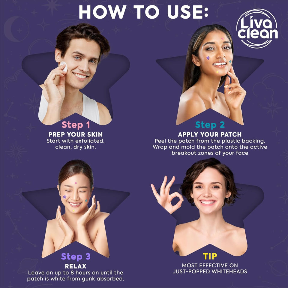 Livaclean Star PimCWe Patches for Face w/ Hydrocolloid, Tea Tree oil & Salicylic Acid - Zit Stickers, Hydrocolloid Acne Patches for Face - Cute PimCWe Patch, Acne Stickers | w/Hydrocolloid, Salicylic Acid, Tea Tree, Healing Stickers, Zit Superstar