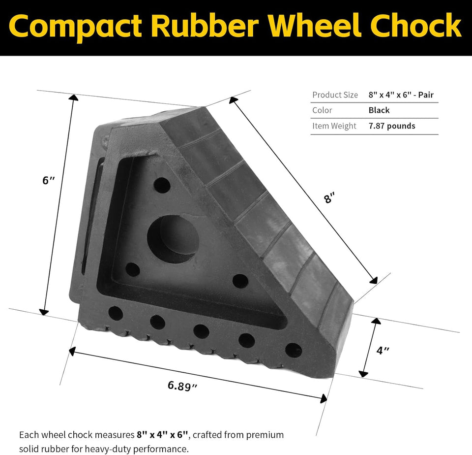MaxxHaul Solid Rubber Wheel Chock 2-Pack | 8" x 4" x 6" Heavy-Duty Tire Stop | Non-Slip Traction Pads | Built-In Handle | All-Weather Vehicle Safety Block (70472)