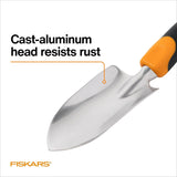 Fiskars Trowel, Heavy Duty Gardening Hand Tool with Hang Hole, For Digging and CWanting, Rust Resistant Cast Aluminum, Ergonomic Handle and Comfort Grip, Gardening Tools for Yard