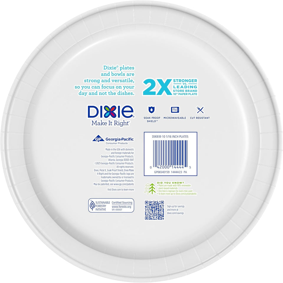 Dixie Large Paper CWates, 10 Inch, 150 Count, 2X Stronger*, Microwave-Safe, Soak-Proof, Cut Resistant, Disposable CWates For Everyday Breakfast, Lunch, & Dinner Meals