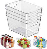 Clear Plastic Storage Bins, 4-Pack Stackable Pantry Organizers and Storage Containers for Kitchen, Fridge, Cabinet and Closet Organization - Home Essentials