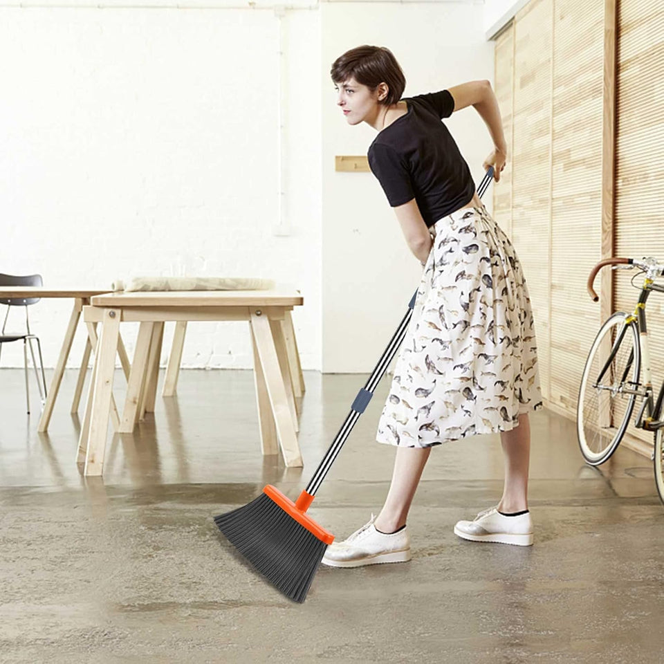 kelamayi Upgrade Broom and Dustpan Set, Self-Cleaning with Dustpan Teeth, Indoor&Outdoor Sweeping, Ideal for Dog Cat Pets Home Use, Stand Up Broom and Dustpan (Gray&Orange)