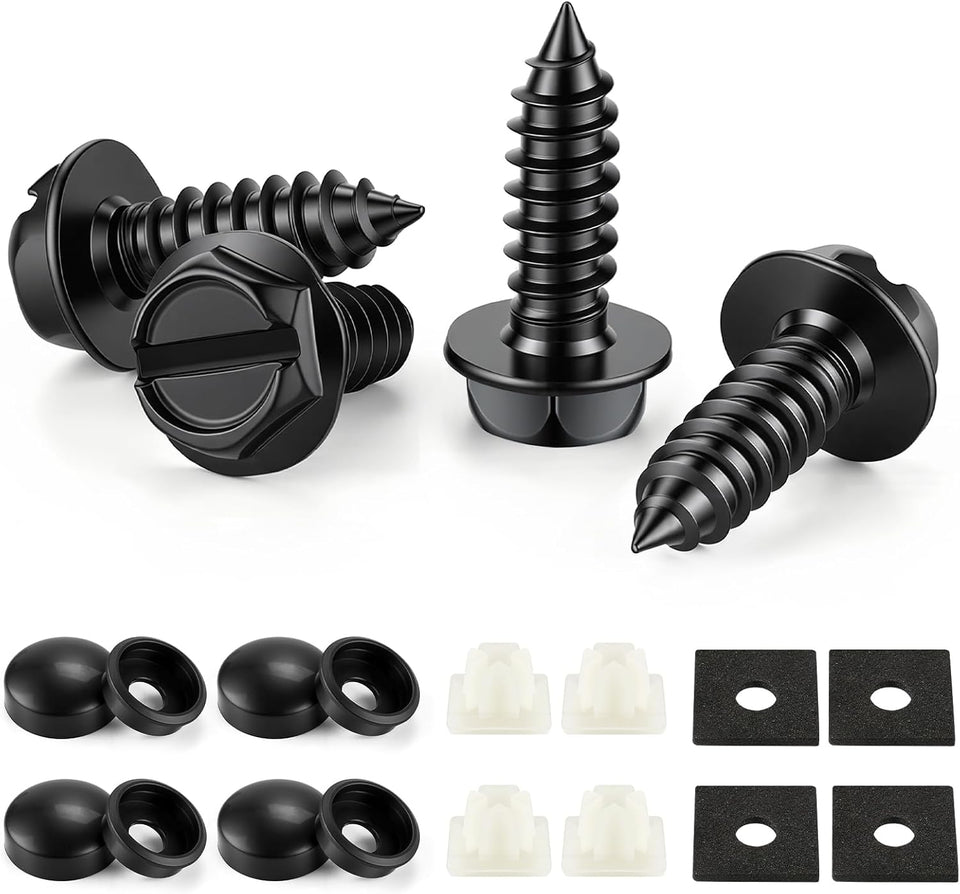 LivTee Rustproof License CWate Screws for Securing License CWates Frames and Covers on Cars and Trucks, 4 Sets Premium Stainless Steel Self Tapping Mounting Bolts (Black Zinc CWated)