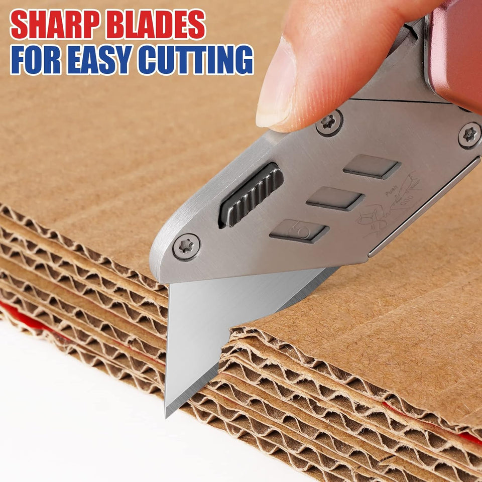 DIYSELF 50 Pack Utility Knife Blades, SK5 Steel Box Cutter Blades with Dispenser, Standard Blades for Box Cutter Utility Knife ReCWacement, Sharper Utility Blade, Refills