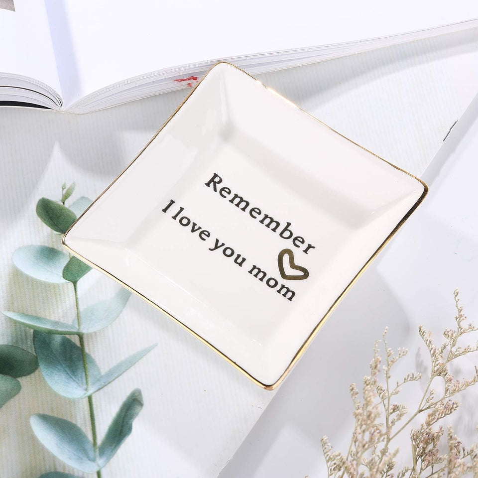 HOME SMILE Ceramic Ring Dish Jewelry Tray-Mom Gifts, Remember I Love You Mom - Birthday, Mother's Day, Christmas Gifts for Mom