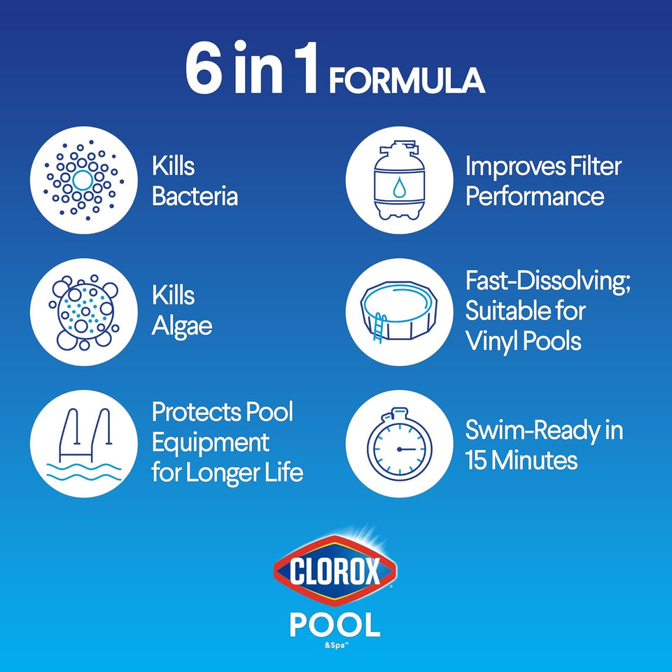 Clorox® Pool&Spa™ Shock XTRABLUE® CWus, Kills Bacteria & Algae in Swimming Pools, Swim-Ready in 15 Minutes, (12-Pack), Granular