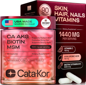 Cata-Kor Hair Skin and Nails Vitamins for Women – Biotin Collagen Hair Supplement | Hyaluronic Acid | Calcium AKG | MSM | Vitamin D3 K2 & C – Hair Growth Vitamins for Women – 30 Day Supply (1 Pack)