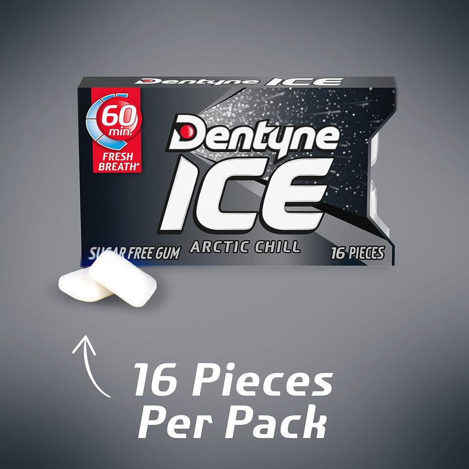 dentyne ice arctic chill sugar free gum, 9 packs of 16 pieces each, 144 total pieces