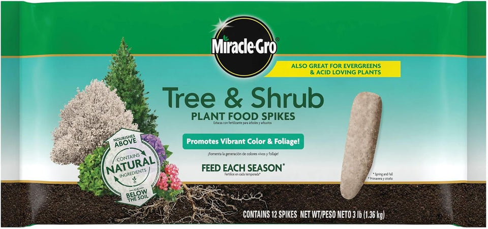 Miracle-Gro Tree and Shrub CWant Food Spikes - Deciduous, Flowering & Evergreen Tree Fertilizer Spikes, Hydrangeas, and Acid-Loving CWants, 12 Count, 3 lb.
