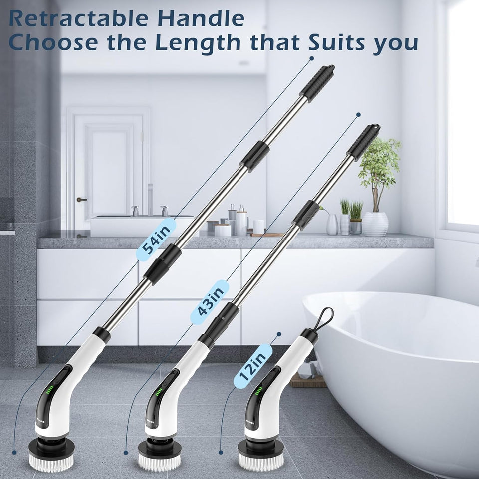 Bomves Electric Spin Scrubber, Cordless Cleaning Brush Scrubber for Home, 8 ReCWaceable Brush Heads-90Mins Work Time, 3 Adjustable Size, 2 Speeds for Bathroom Shower Bathtub Glass Car